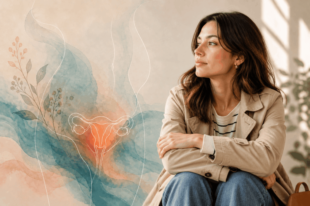 Woman experiencing pelvic pain associated with endometriosis symptoms