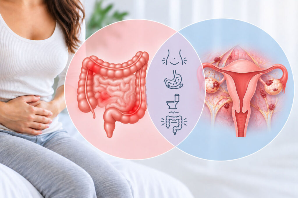 Illustration showing the overlap between IBS and endometriosis symptoms