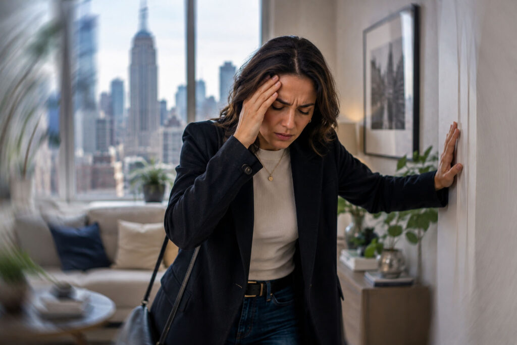 Woman experiencing dizziness associated with POTS and endometriosis