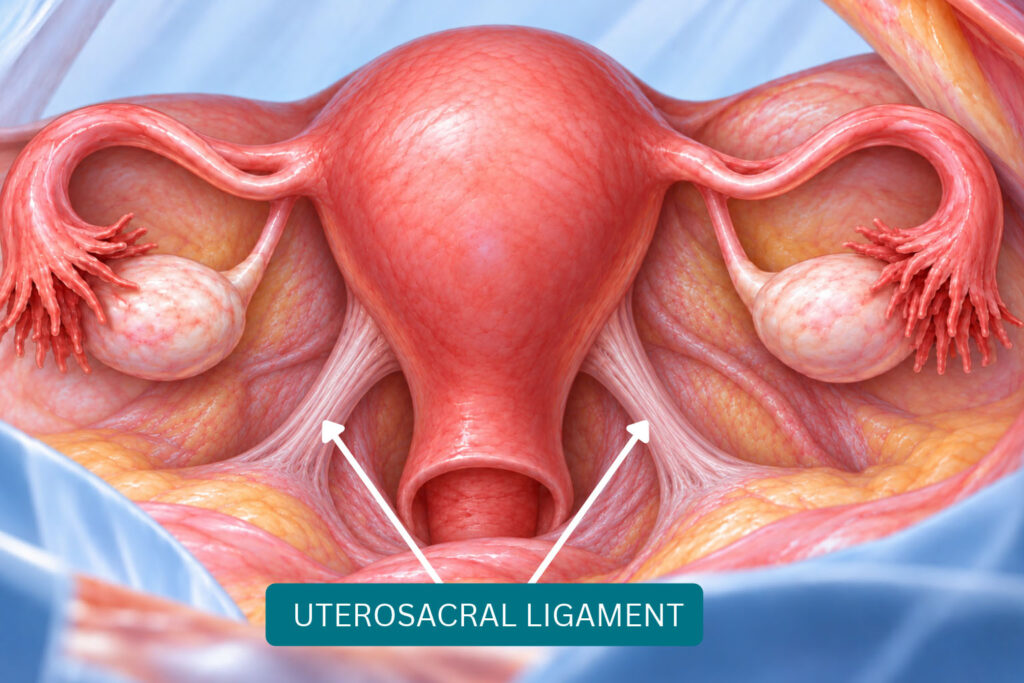 Medical illustration of normal uterosacral ligaments